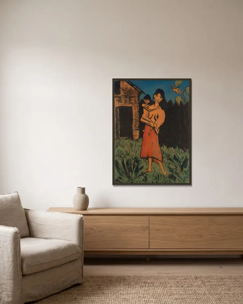 Stehende Zigeunerin mit Kind auf dem Arm, 1926 – Nr. 1 von Otto Mueller gerahmt an einer Wand