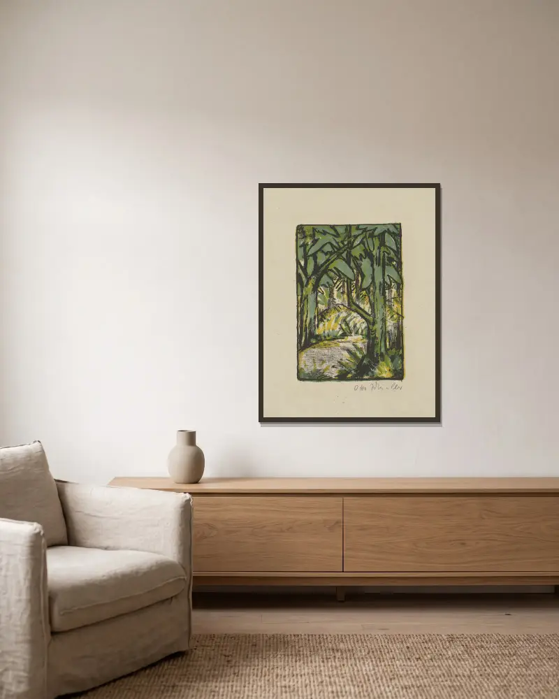 Waldlandschaft, 1924 von Otto Mueller gerahmt an einer Wand