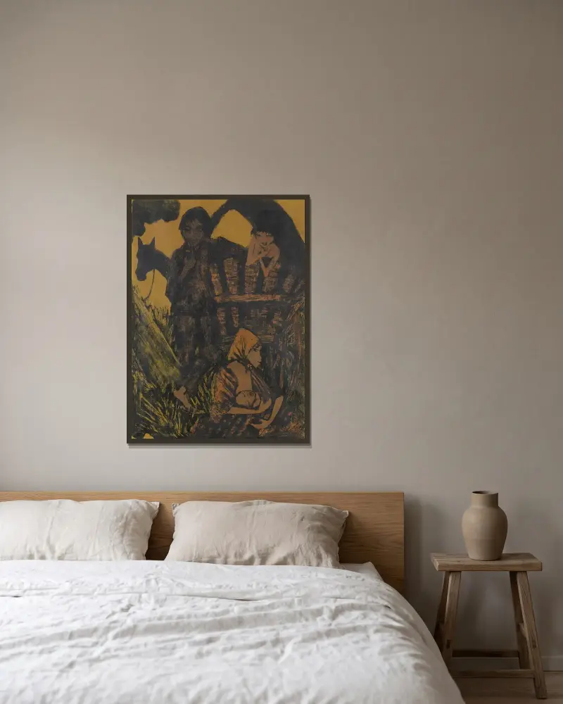 Zigeunerfamilie am Planwagen von Otto Mueller gerahmt an einer Wand