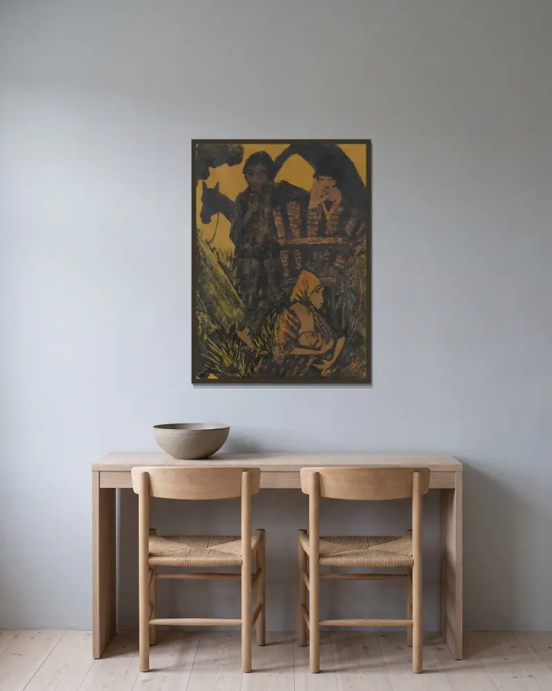 Zigeunerfamilie am Planwagen von Otto Mueller gerahmt an einer Wand
