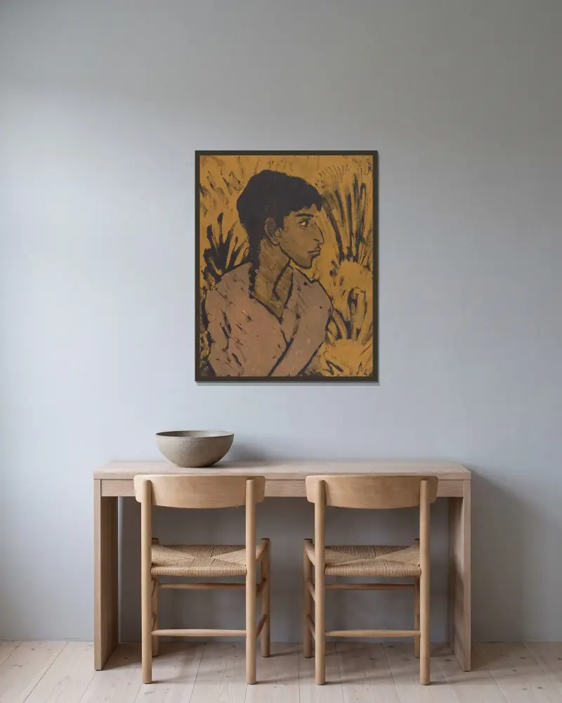 Zigeunerin im Profil von Otto Mueller gerahmt an einer Wand