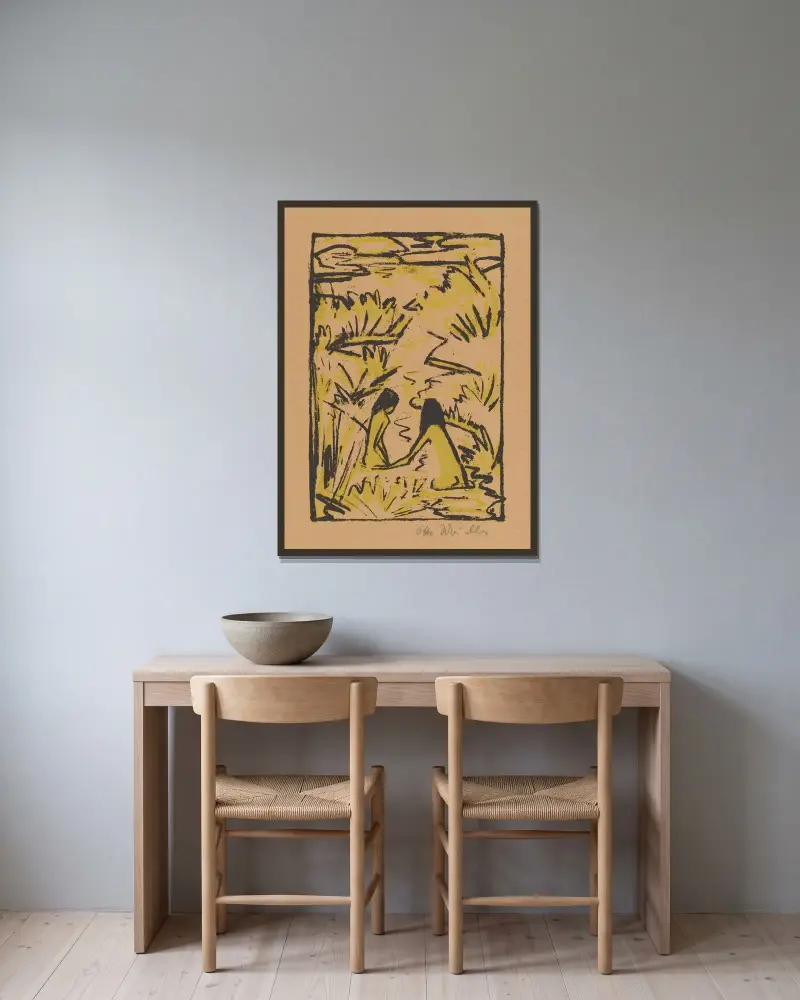 Zwei Badende im Bach, 1922 – Nr. 2 von Otto Mueller gerahmt an einer Wand
