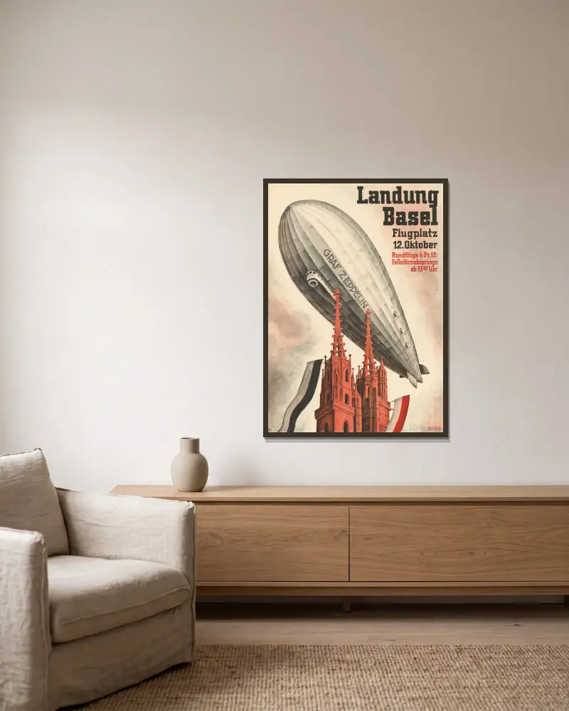 Graf Zeppelin – Landung Basel av Otto Plattner inramad på en vägg