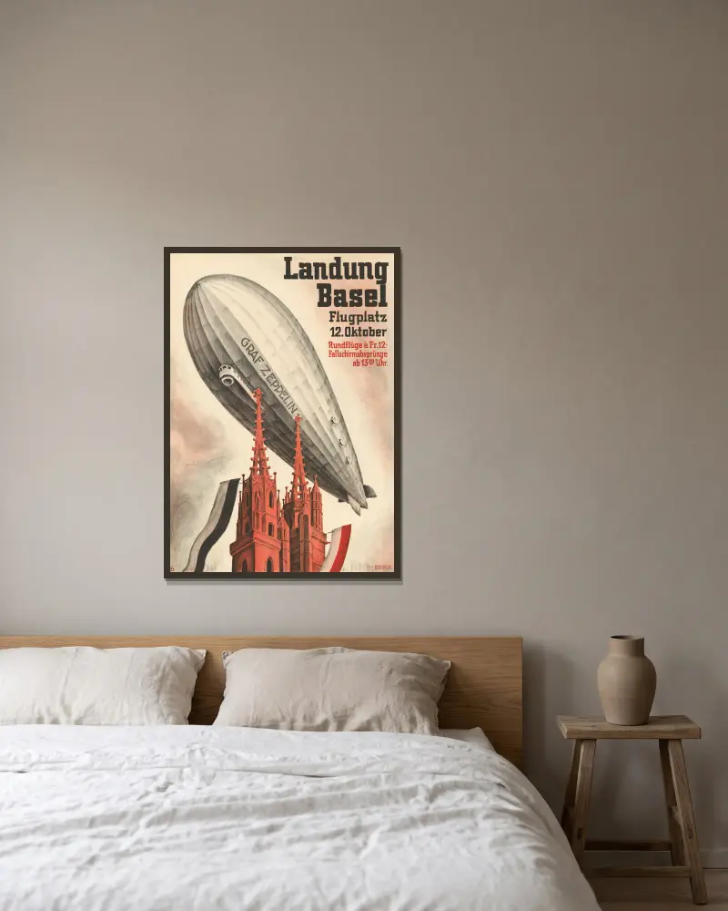Graf Zeppelin – Landung Basel av Otto Plattner inramad på en vägg