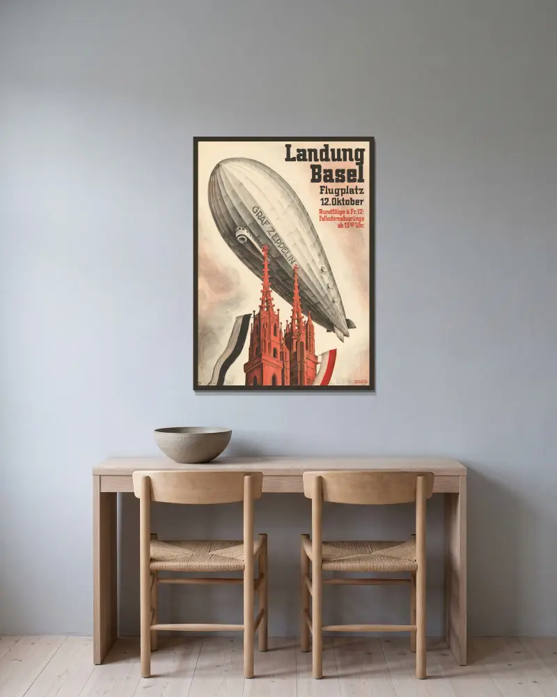 Graf Zeppelin – Landung Basel av Otto Plattner inramad på en vägg