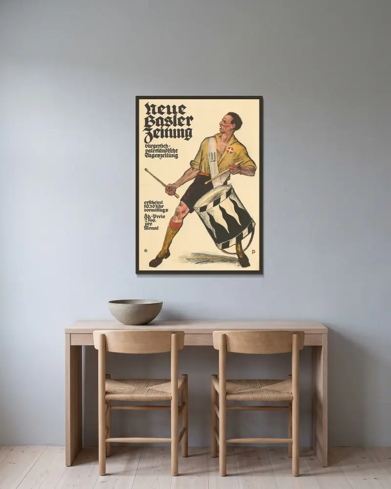 Neue Basler Zeitung von Otto Plattner gerahmt an einer Wand