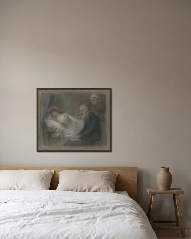 Am Krankenbett – Nr. 2 von Otto Scholderer gerahmt an einer Wand