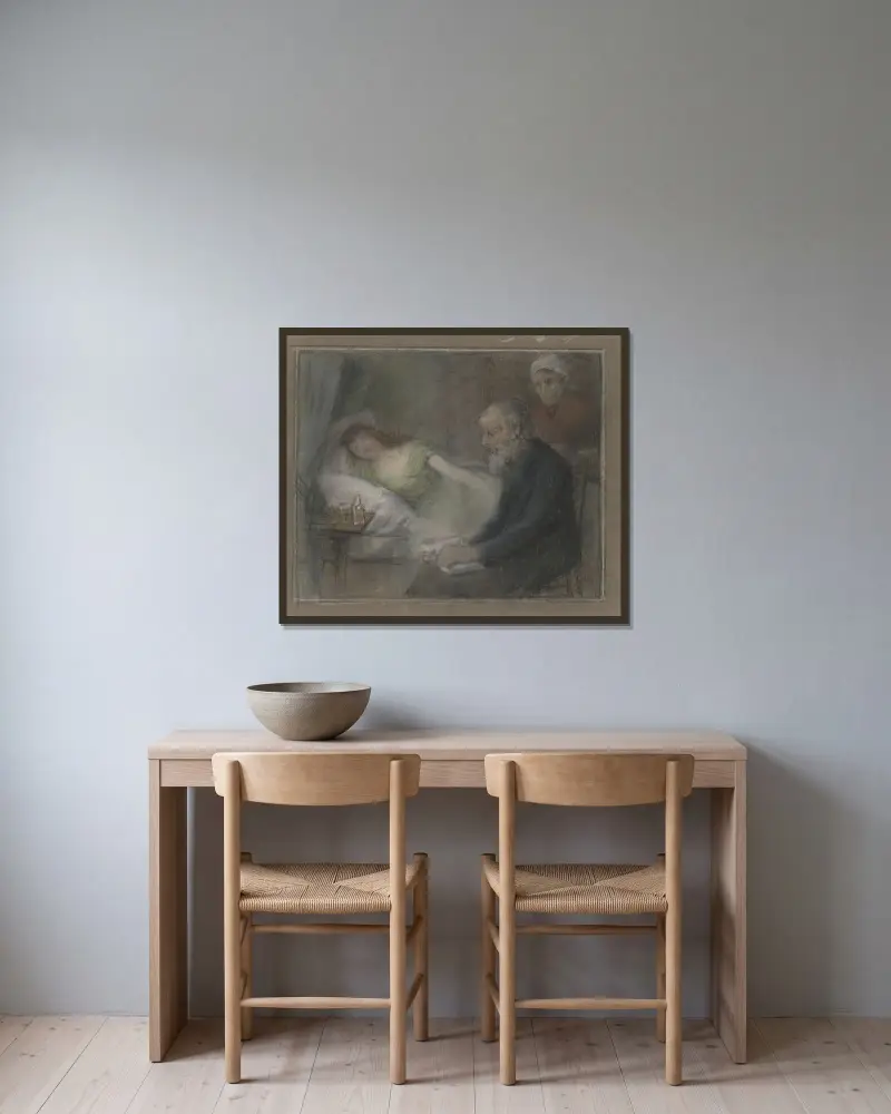 Am Krankenbett – Nr. 2 von Otto Scholderer gerahmt an einer Wand