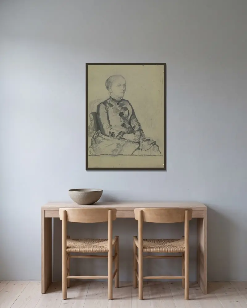 Bildnis Amalie Scholderer, der Schwägerin des Künstlers von Otto Scholderer gerahmt an einer Wand
