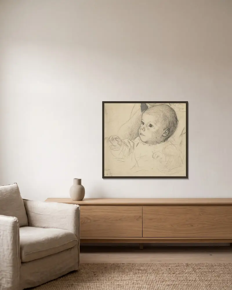 Porträt des Victor Scholderer als Kleinkind von Otto Scholderer gerahmt an einer Wand