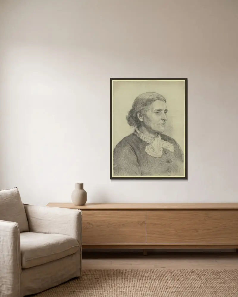 Bildnis einer älteren Dame nach rechts – Nr. 2 von Otto Scholderer gerahmt an einer Wand
