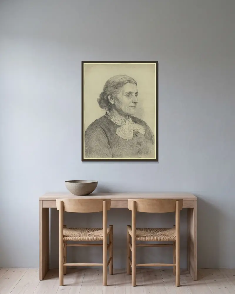 Bildnis einer älteren Dame nach rechts – Nr. 2 von Otto Scholderer gerahmt an einer Wand