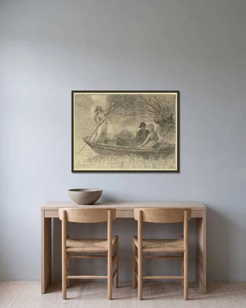Paar in einem Kahn von Otto Scholderer gerahmt an einer Wand