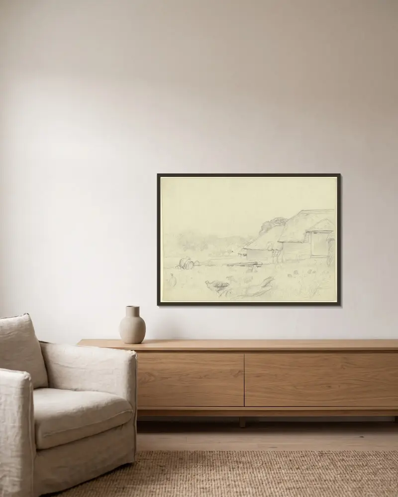 Bauernhof mit Henne von Otto Scholderer gerahmt an einer Wand