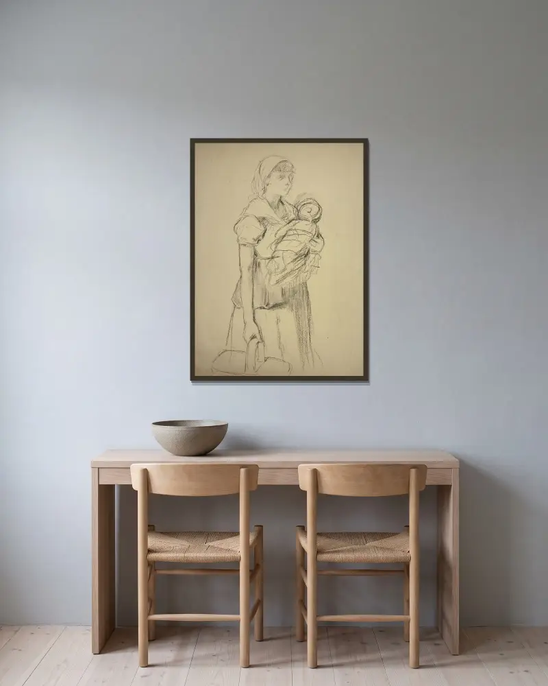 Bäuerin mit Kind von Otto Scholderer gerahmt an einer Wand