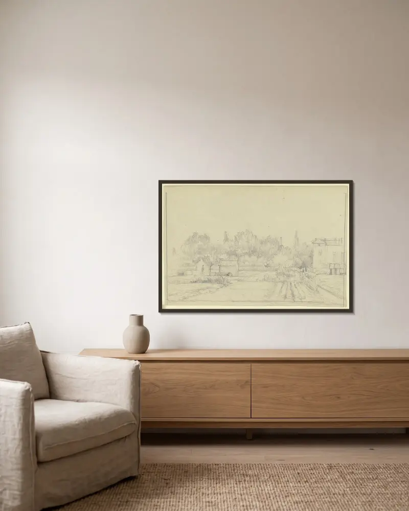 Flachsfeld in Neusalz an der Oder, 1886 – Nr. 2 von Otto Scholderer gerahmt an einer Wand