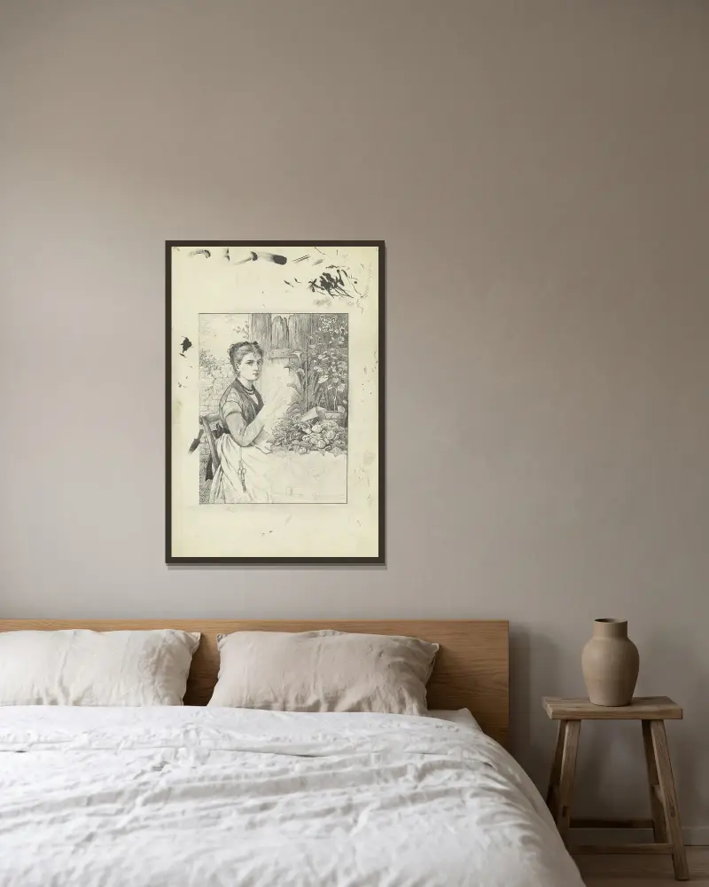 Blumenarrangeurin von Otto Scholderer gerahmt an einer Wand