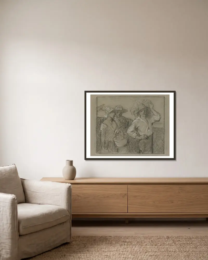 Heimkehrende Landarbeiter von Otto Scholderer gerahmt an einer Wand