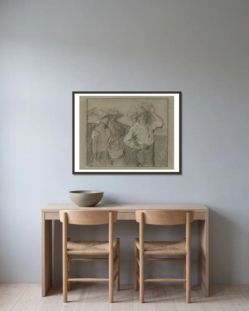 Heimkehrende Landarbeiter von Otto Scholderer gerahmt an einer Wand