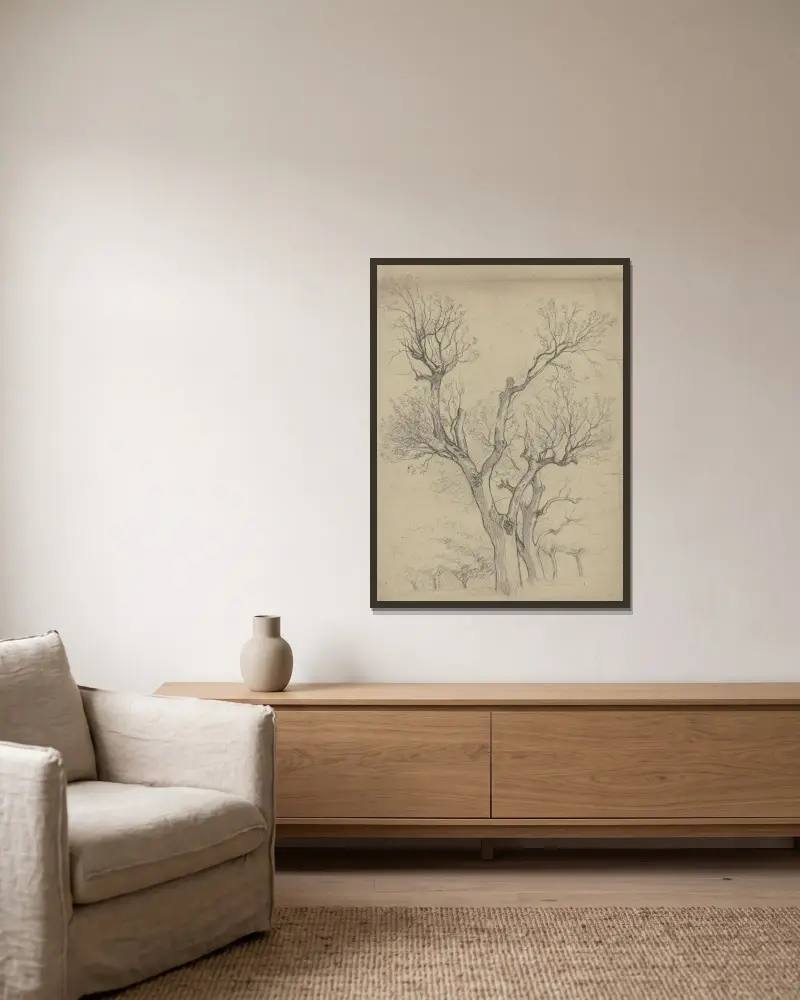 Kahles Baumpaar von Otto Scholderer gerahmt an einer Wand