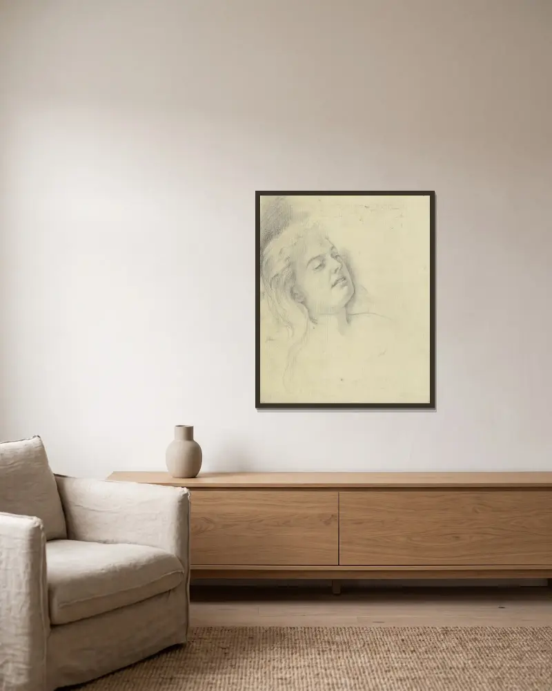 Kopf einer lagernden jungen Frau, 1892 – Nr. 2 von Otto Scholderer gerahmt an einer Wand