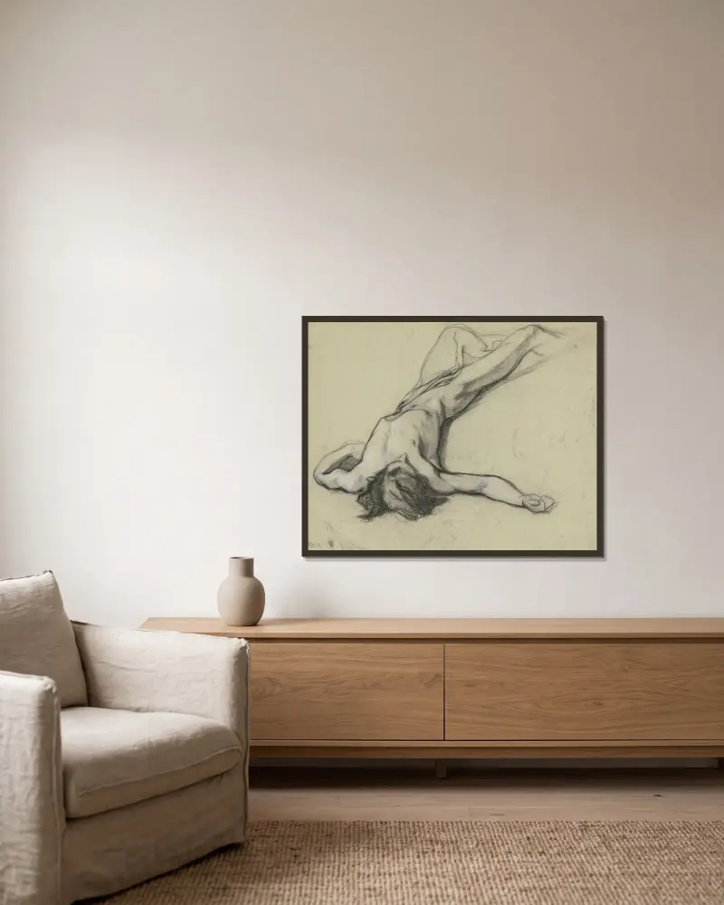 Liegender männlicher Akt von Otto Scholderer gerahmt an einer Wand