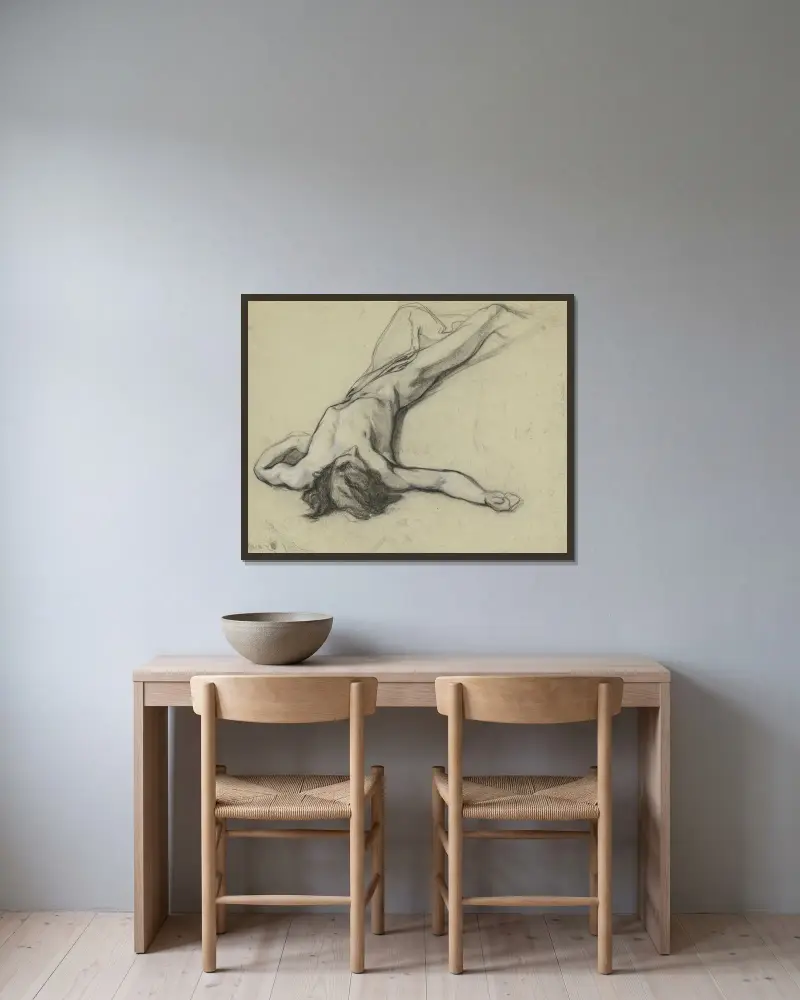 Liegender männlicher Akt von Otto Scholderer gerahmt an einer Wand
