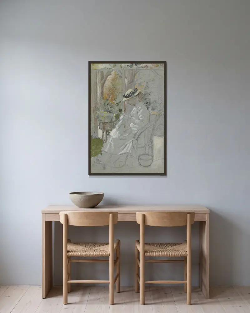 Luise Scholderer auf der Veranda von Otto Scholderer gerahmt an einer Wand