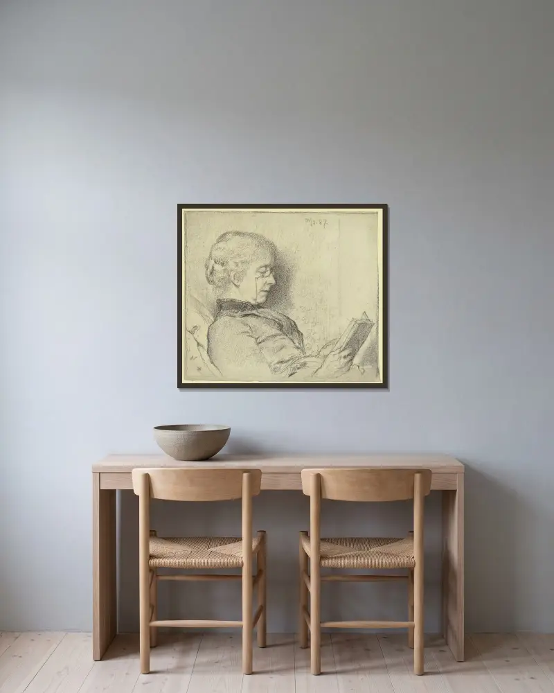 Luise Scholderer reading av Otto Scholderer inramad på en vägg
