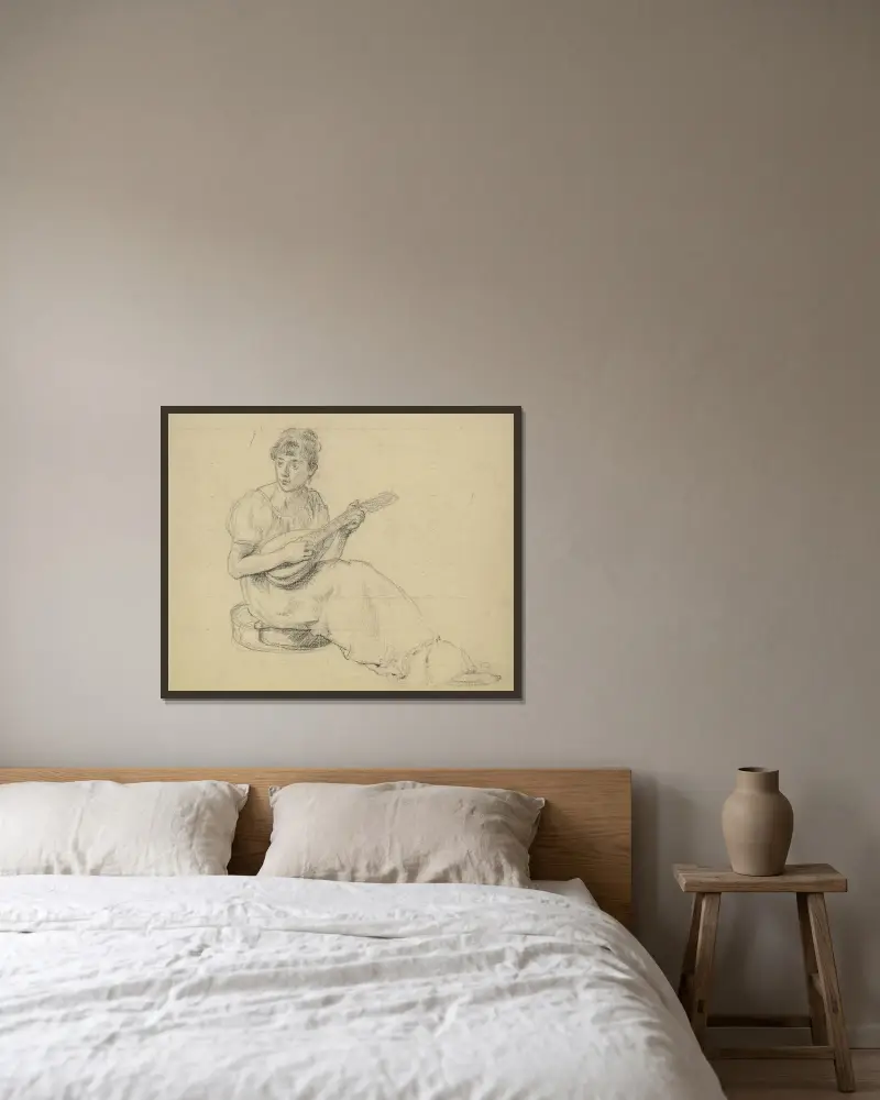 Kvinna som spelar mandolin av Otto Scholderer inramad på en vägg