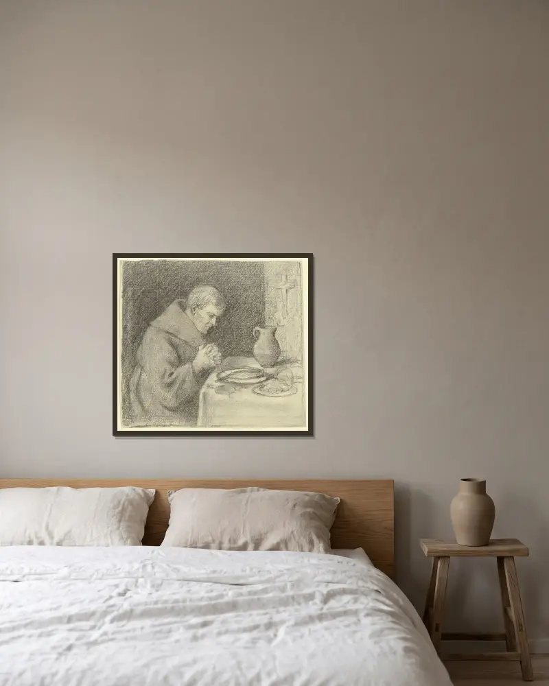 Mönch beim Tischgebet von Otto Scholderer gerahmt an einer Wand