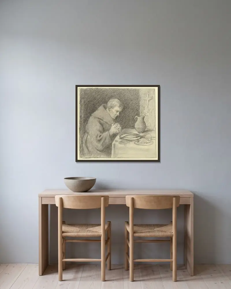 Mönch beim Tischgebet von Otto Scholderer gerahmt an einer Wand