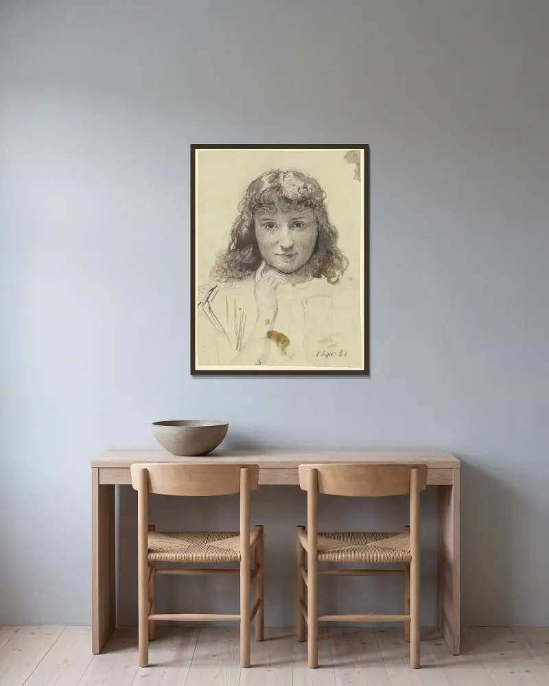 Porträt eines Mädchens von Otto Scholderer gerahmt an einer Wand