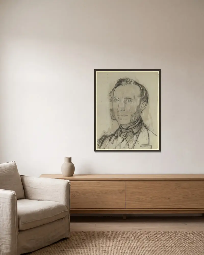 Porträt eines Mannes mit Backenbart von Otto Scholderer gerahmt an einer Wand