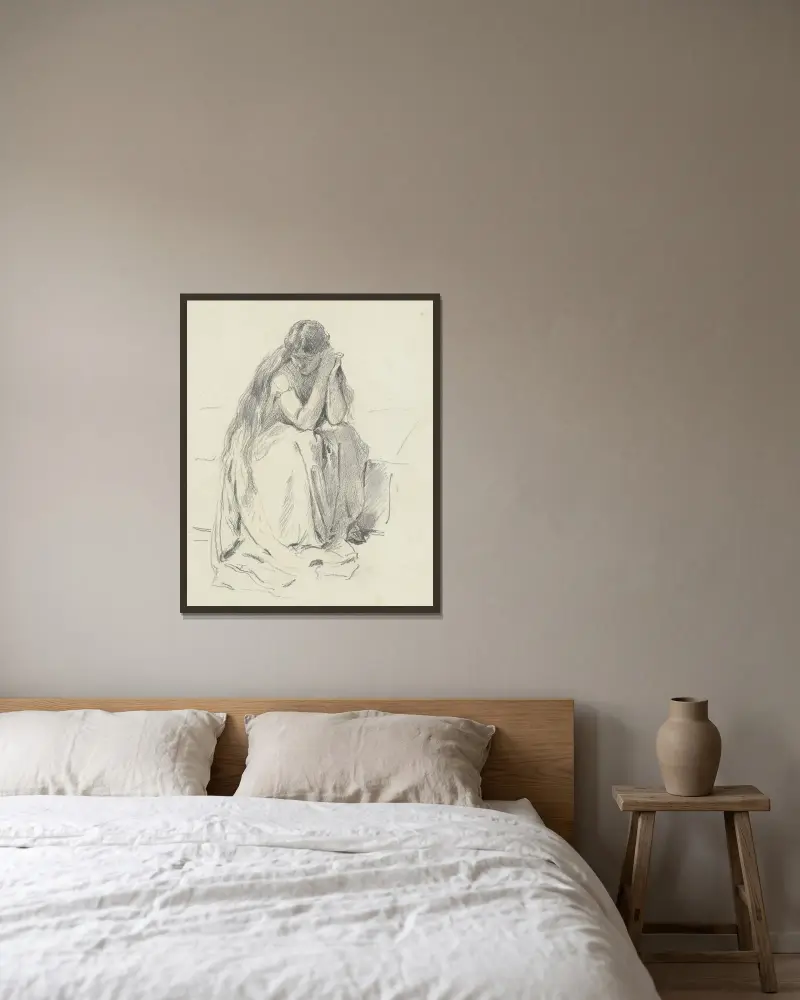 Sitzende Frau mit langem Haar (Loreley) von Otto Scholderer gerahmt an einer Wand