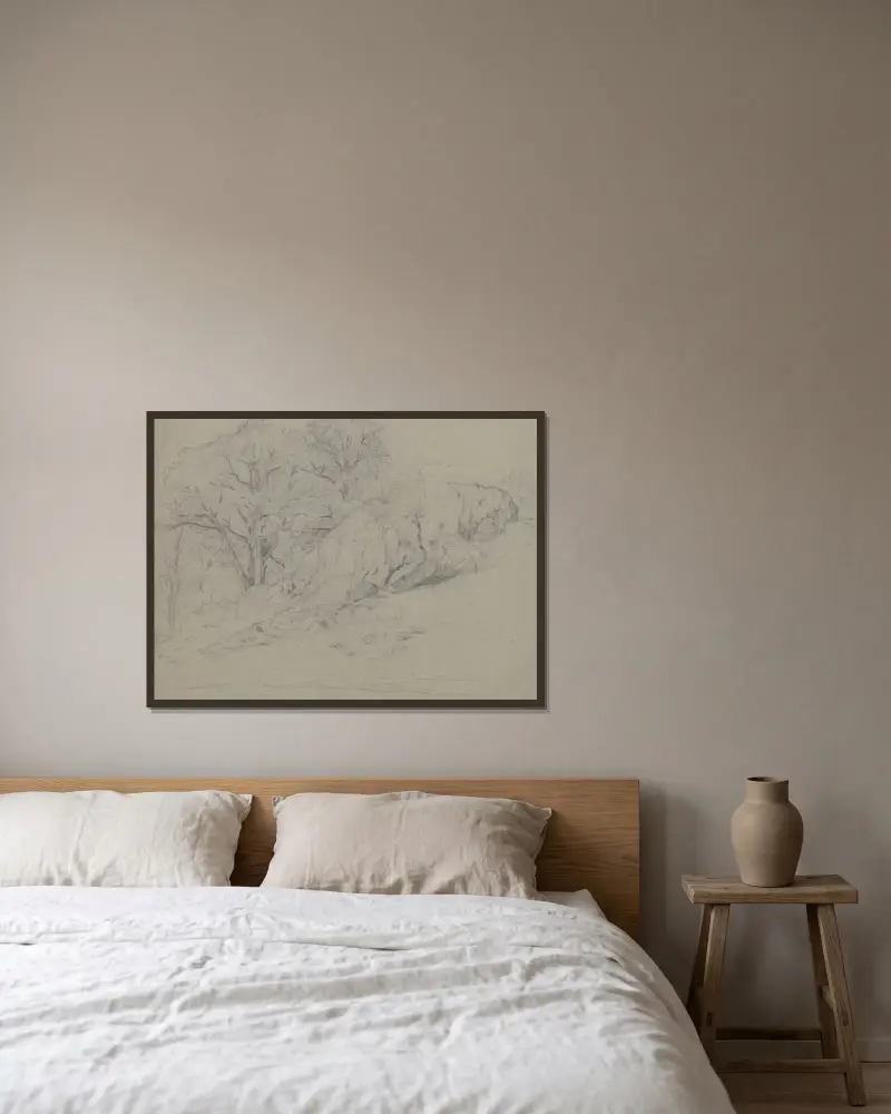 Studie eines Felsens von Otto Scholderer gerahmt an einer Wand
