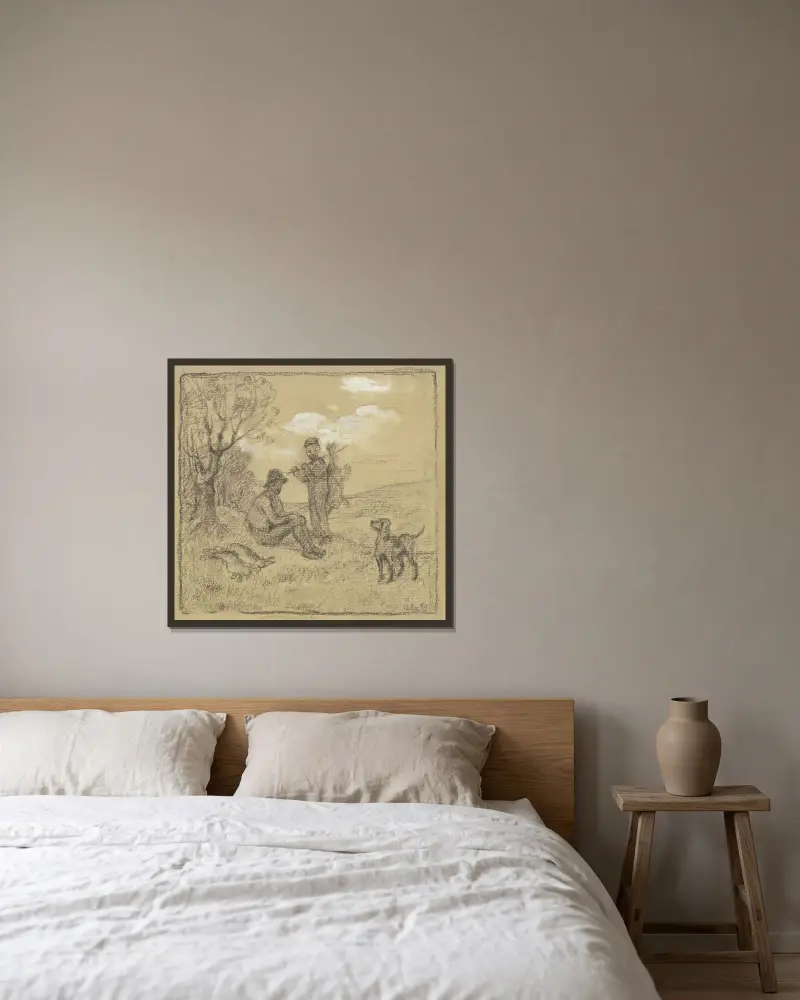 Der junge Wilddieb von Otto Scholderer gerahmt an einer Wand