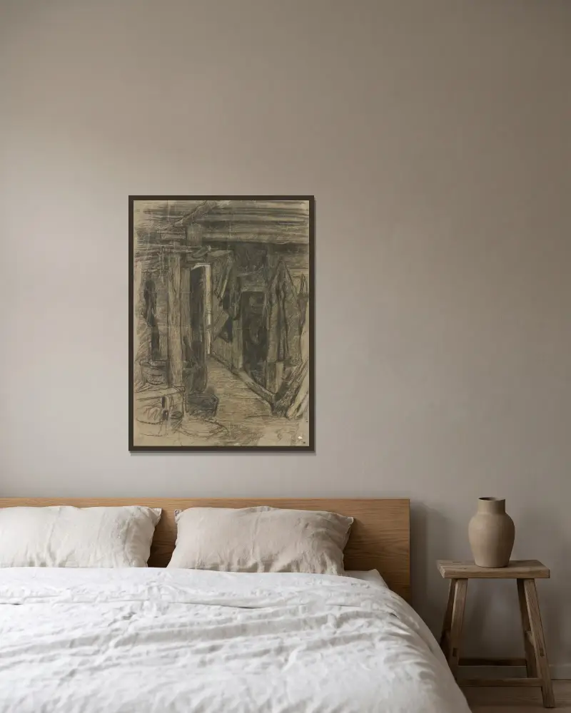 Blick in einen Schuppen von Otto Scholderer gerahmt an einer Wand