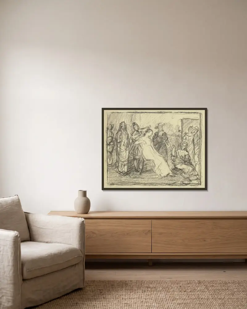 Vorbereitung zum Kostümball, 1879 – Nr. 2 von Otto Scholderer gerahmt an einer Wand