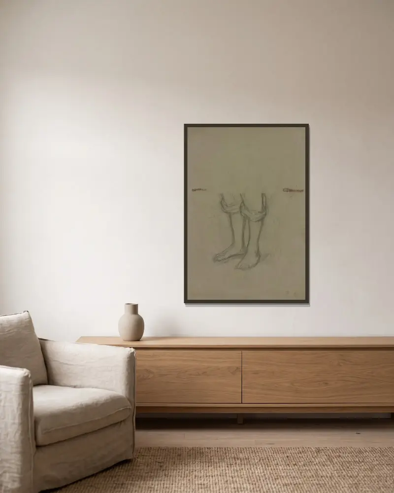 Zwei Beine in kurzen Hosen von Otto Scholderer gerahmt an einer Wand