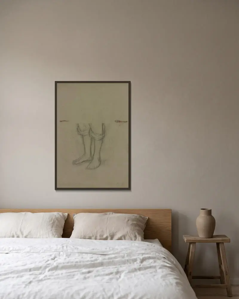 Zwei Beine in kurzen Hosen von Otto Scholderer gerahmt an einer Wand