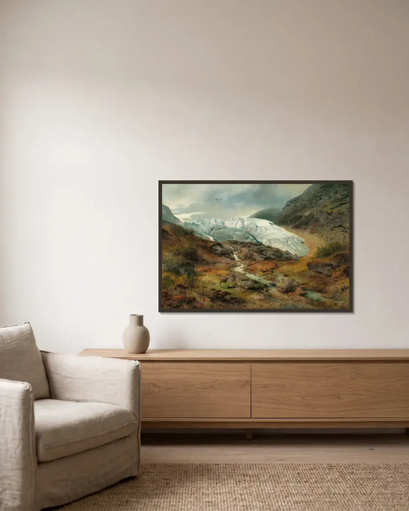 Gletscherlandschaft von Hermann Ottomar Herzog gerahmt an einer Wand