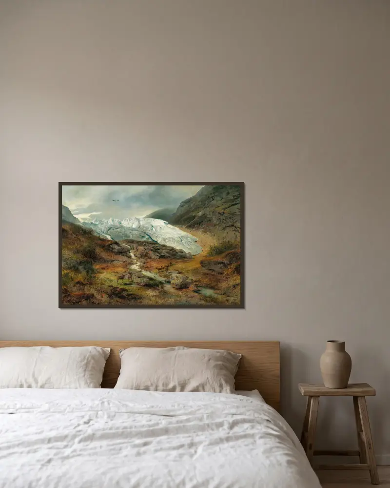 Gletscherlandschaft von Hermann Ottomar Herzog gerahmt an einer Wand