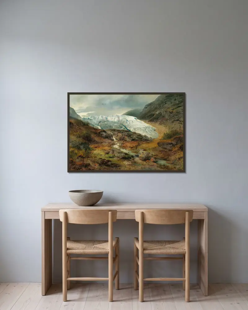 Gletscherlandschaft von Hermann Ottomar Herzog gerahmt an einer Wand