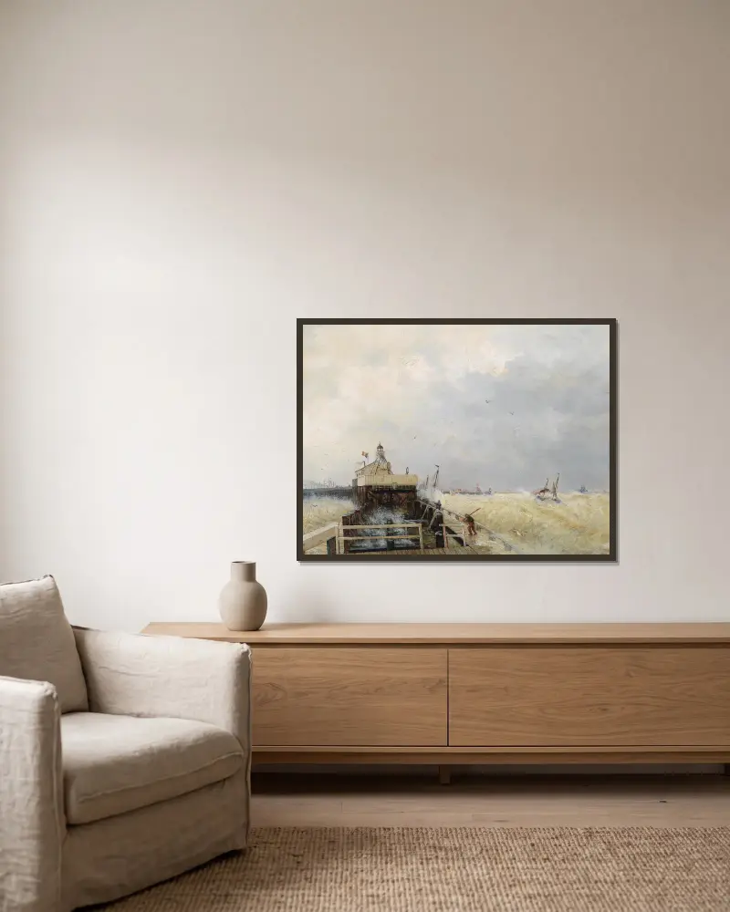 Hafen in Ostende av Hermann Ottomar Herzog inramad på en vägg