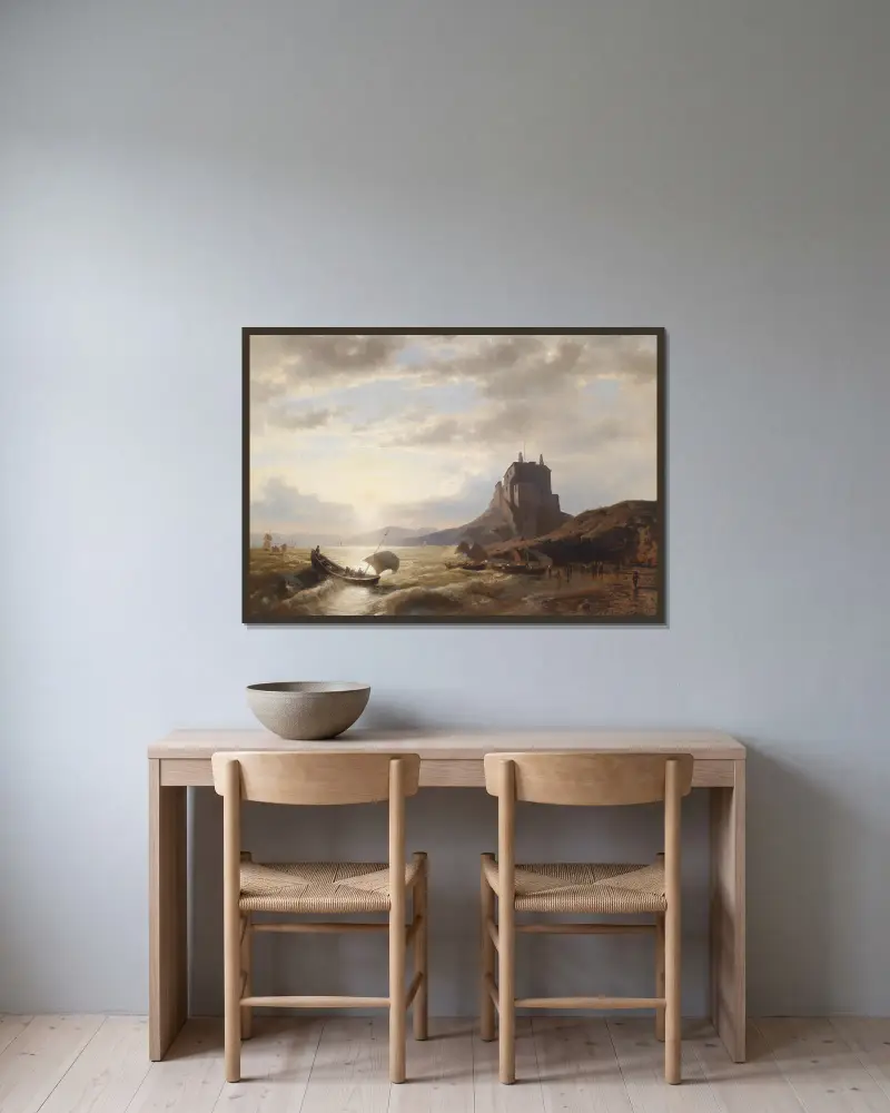 Küstenlandschaft mit Fischern av Hermann Ottomar Herzog inramad på en vägg