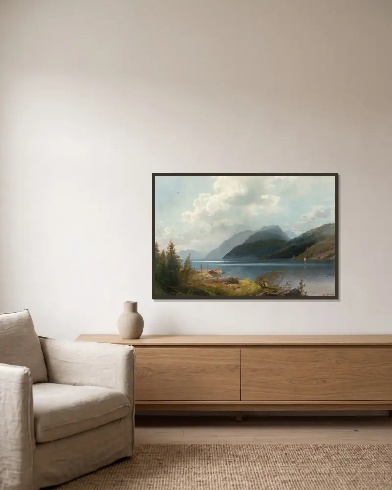 Mountain Lake, Sagne Fjord, Norway av Hermann Ottomar Herzog inramad på en vägg