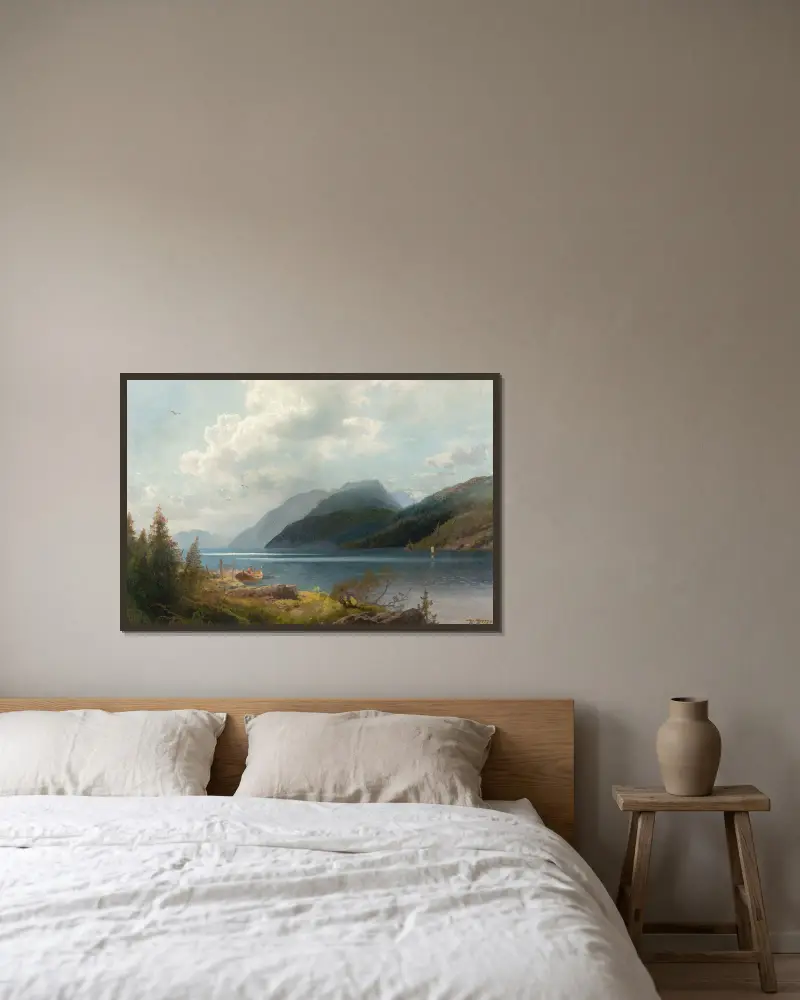 Mountain Lake, Sagne Fjord, Norway av Hermann Ottomar Herzog inramad på en vägg