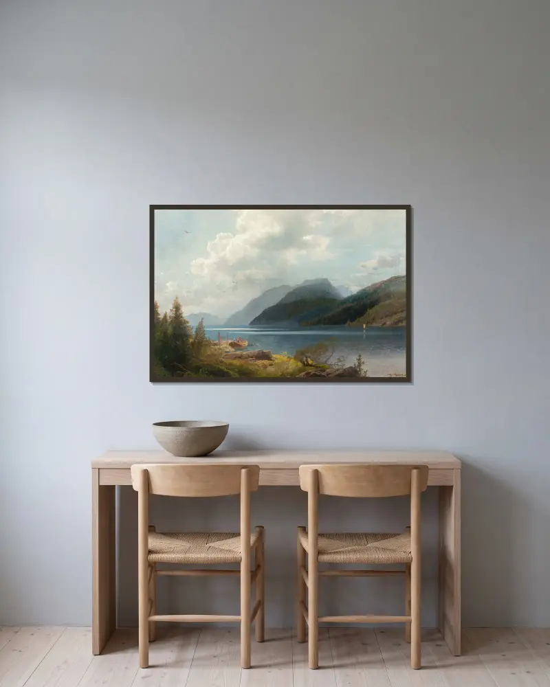 Mountain Lake, Sagne Fjord, Norway av Hermann Ottomar Herzog inramad på en vägg