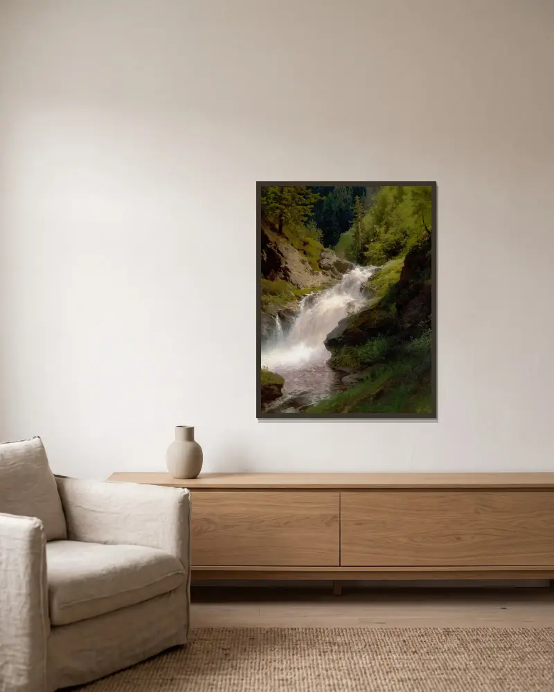 Winona Falls von Hermann Ottomar Herzog gerahmt an einer Wand